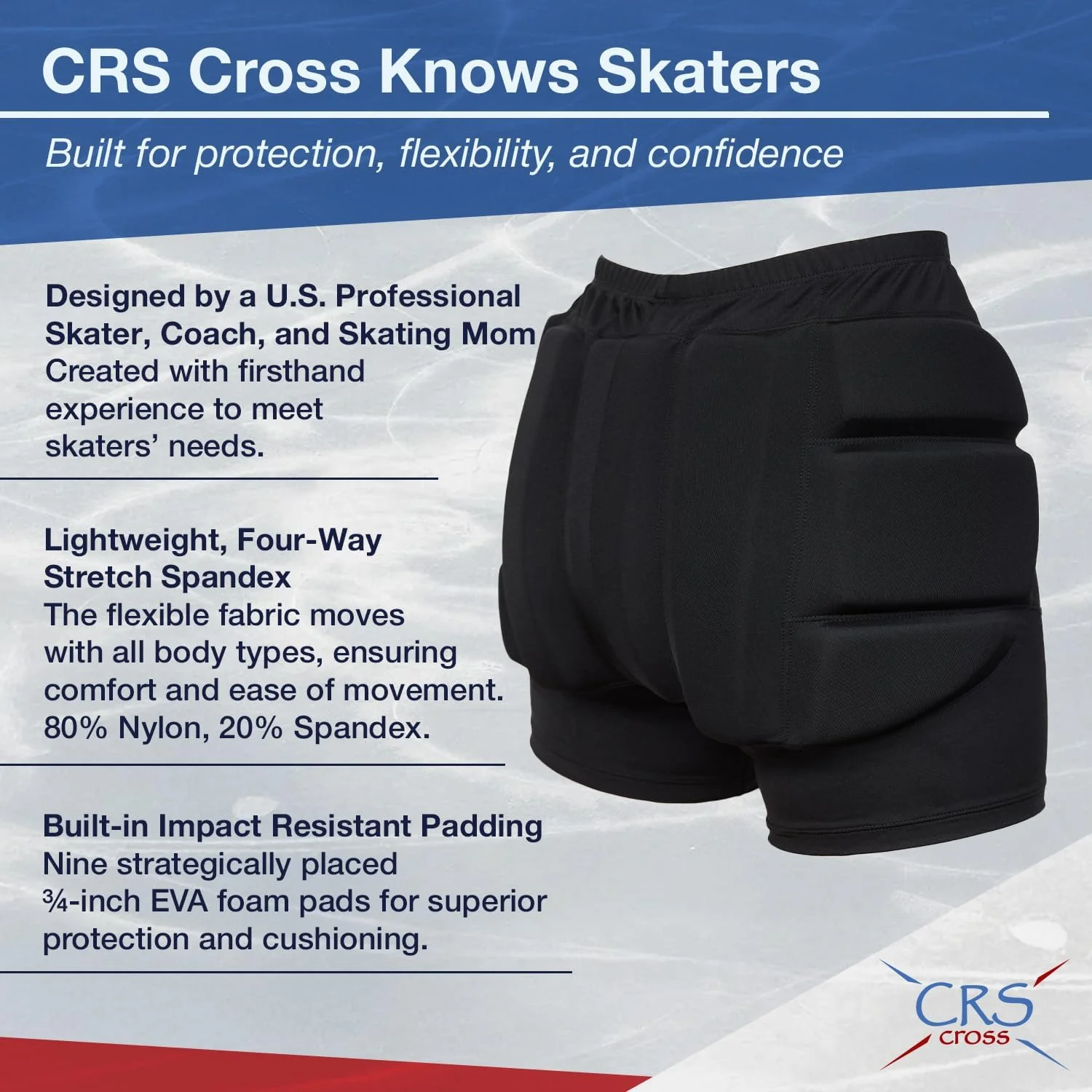 CRS Cross Padded Figure Skating Shorts – Crash Butt Pads for Hips Tailbone & Butt