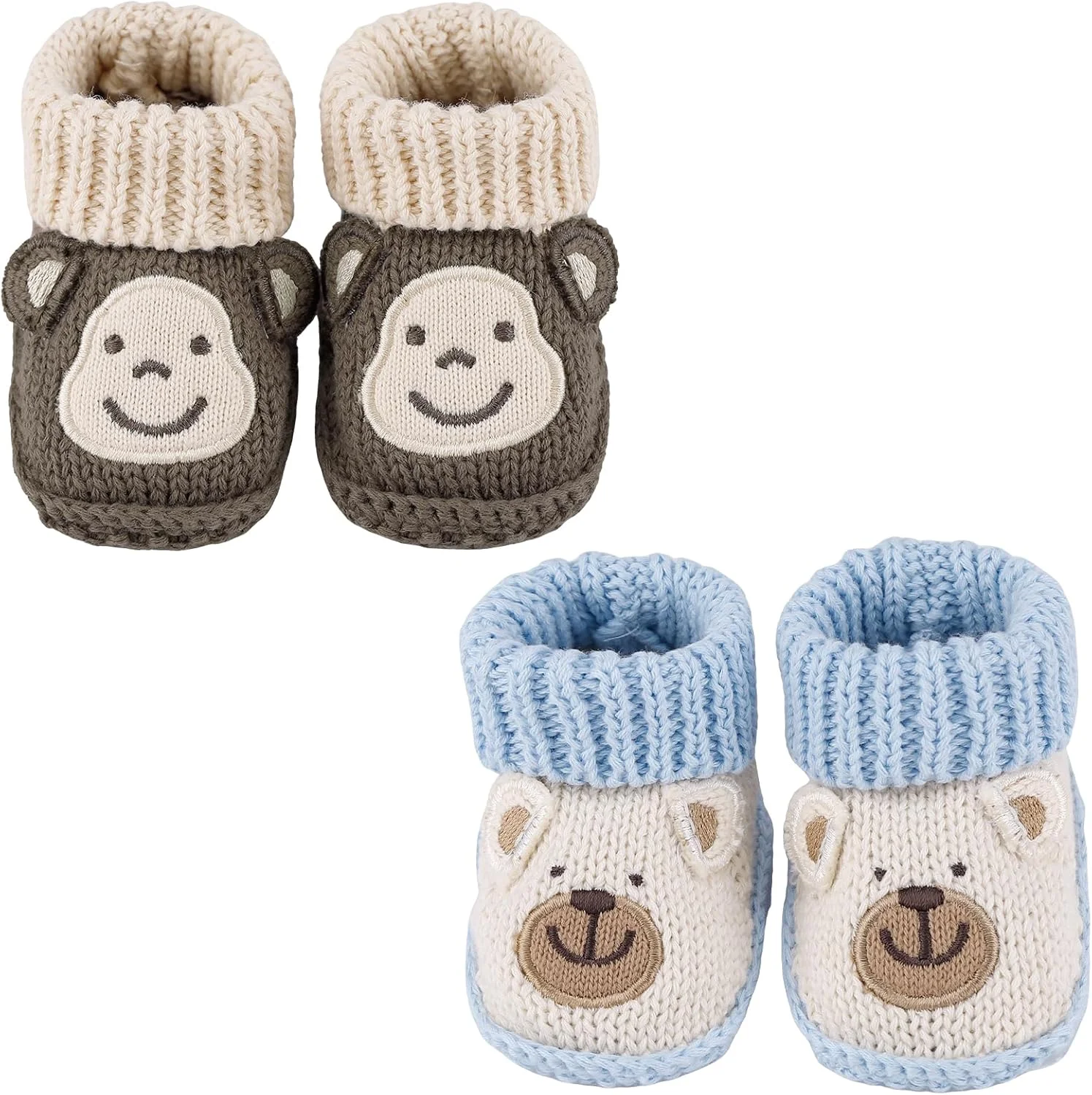 LACOFIA 2 جفت پاپوش بافتنی نوزادی، پاپوش های نرم پسرانه و دخترانه 0-3 ماه