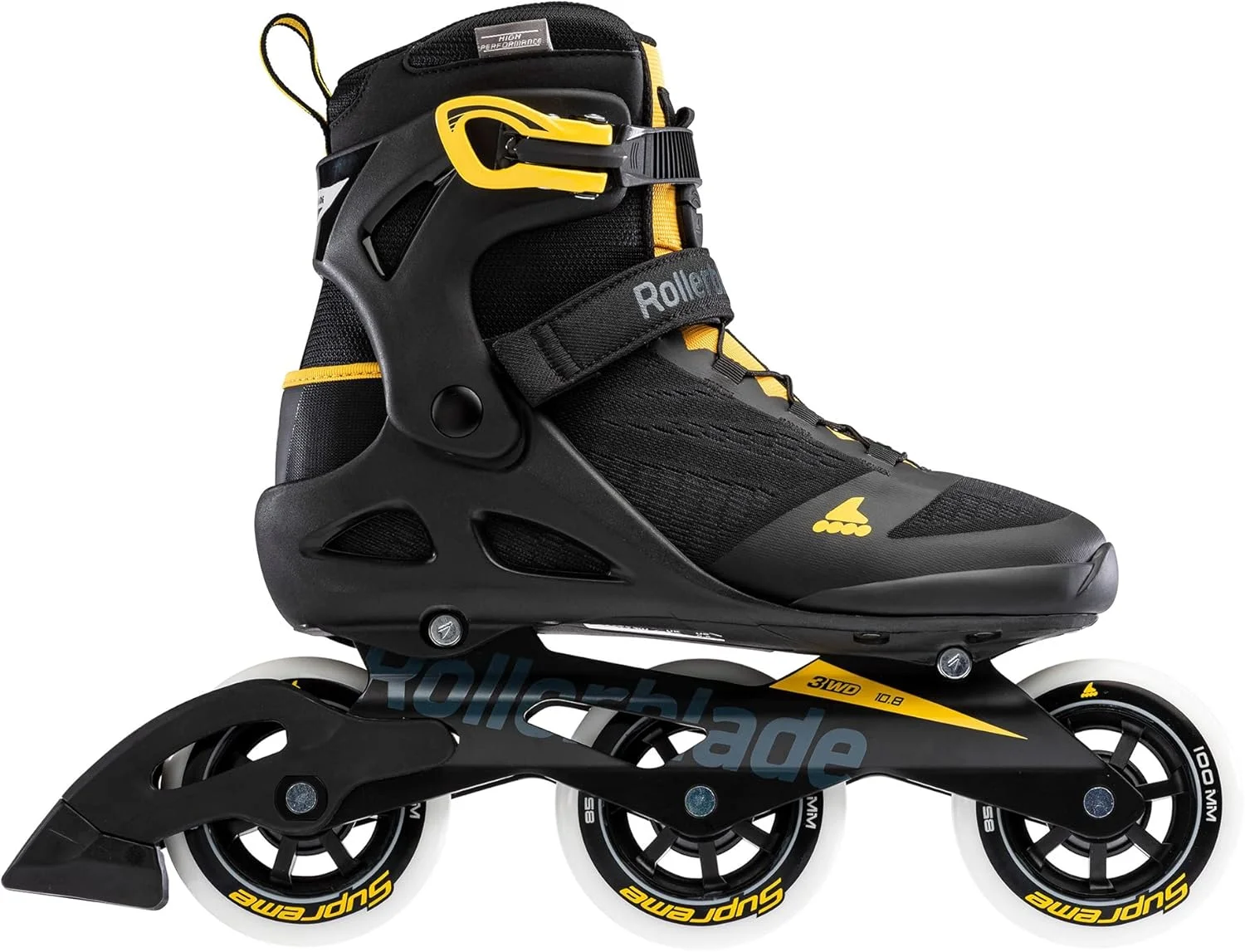اسکیت اینلاین مردانه بزرگسال Rollerblade Macroblade 100 3wd، مشکی و زرد زعفرانی، اسکیت های اینلاین پرفورمنس
