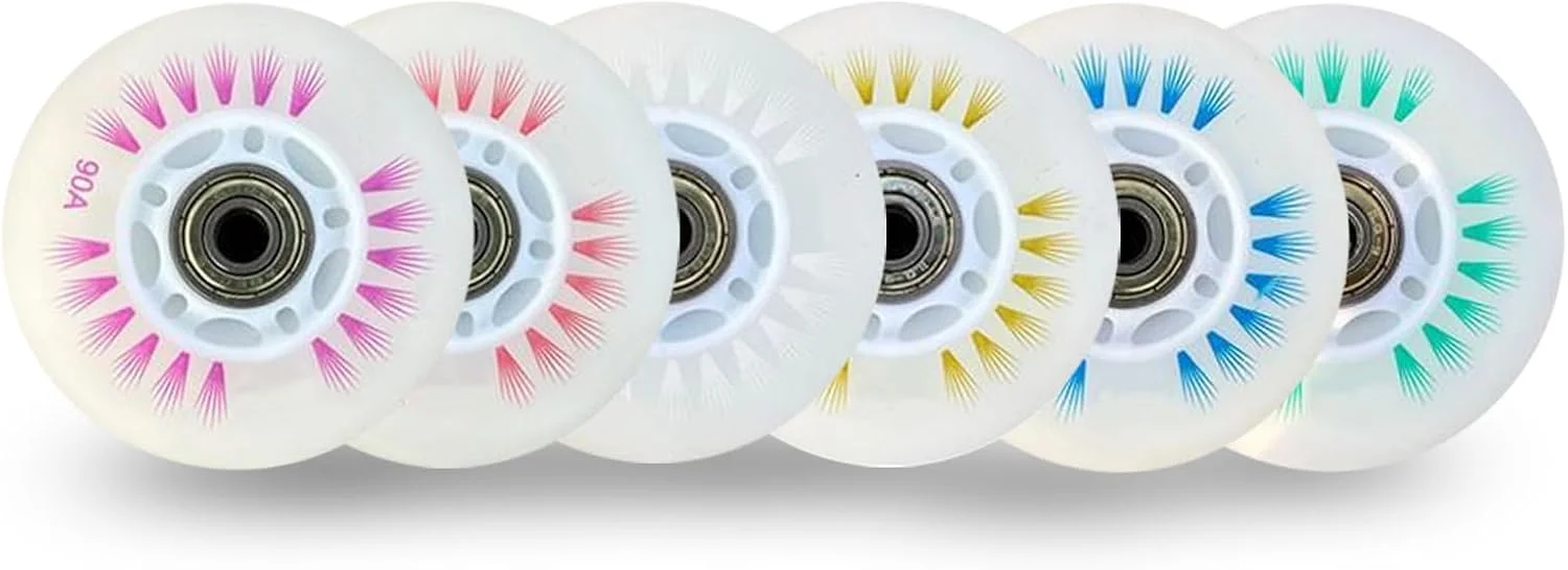 چرخ اسکیت اینلاین LED مدل JHKJ بسته 8 عددی، چرخ های چراغ دار مناسب فضای باز با درجه سختی 90A، فری استایل بادوام به همراه بلبرینگ، هسته 60/62/64/68/70/72/76/80 میلی متر، چرخ های جایگزین چرخ اسکیت اینلاین LED مدل JHKJ بسته 8 عددی، چرخ های چراغ دار مناسب فضای باز با درجه سختی 90A، فری استایل بادوام به همراه بلبرینگ، هسته 60/62/64/68/70/72/76/80 میلی متر، چرخ های جایگزین