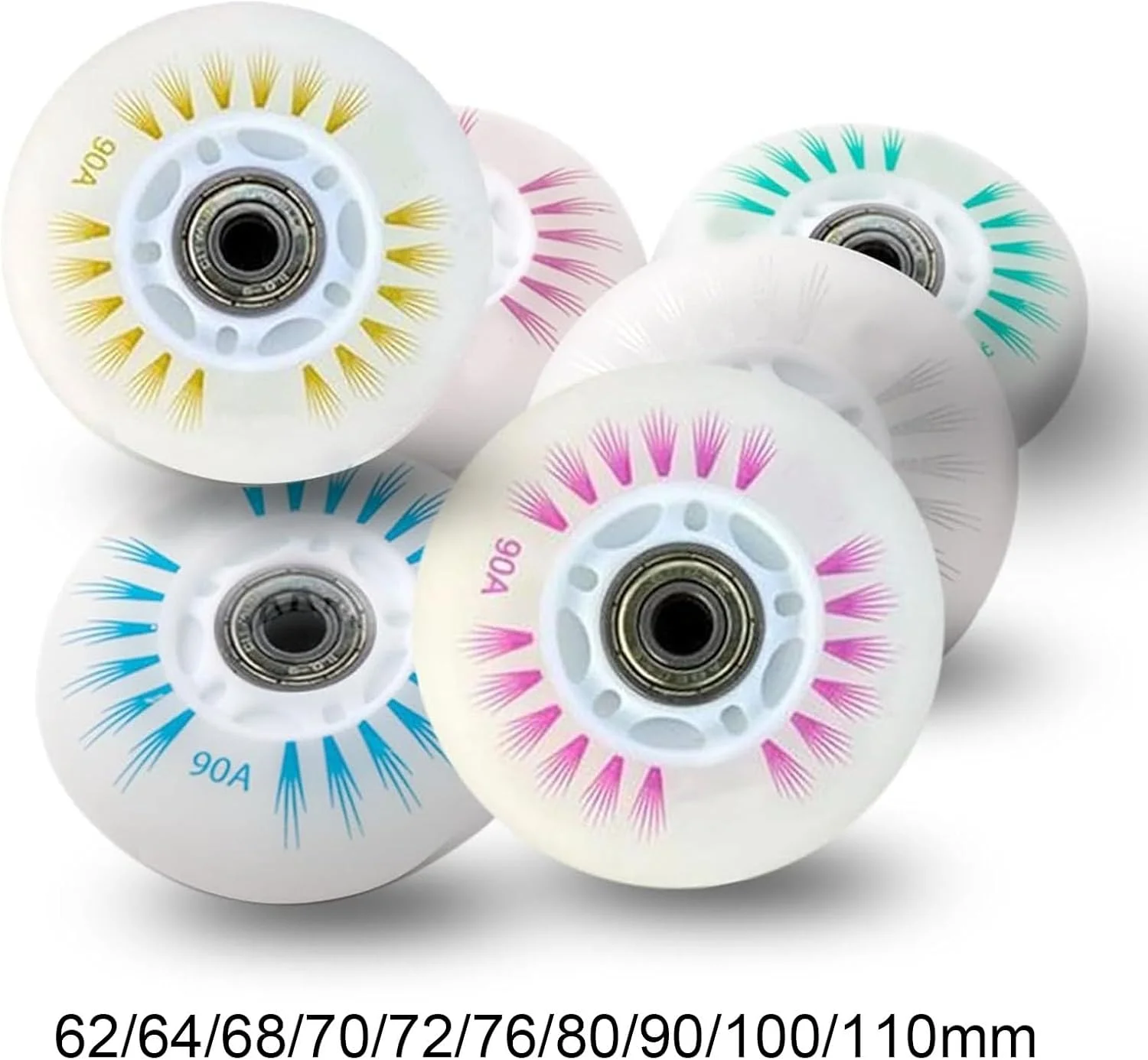 بسته 8 عددی چرخ اسکیت LED، چرخ های ترمز مقاوم 90A Freestyle، با هسته بلبرینگ، قرقره روشن کننده جایگزین در فضای باز، C، 90 میلی متر