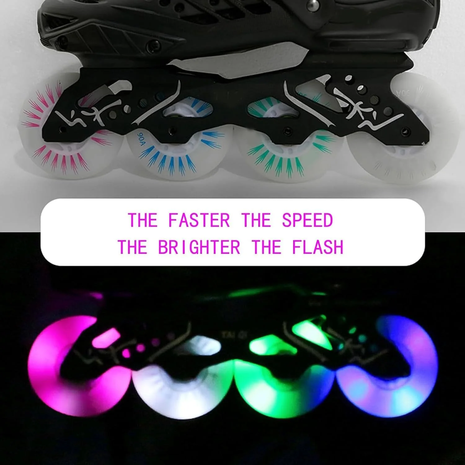 بسته 8 عددی چرخ اسکیت LED، چرخ های ترمز مقاوم 90A Freestyle، با هسته بلبرینگ، قرقره روشن کننده جایگزین در فضای باز، C، 90 میلی متر