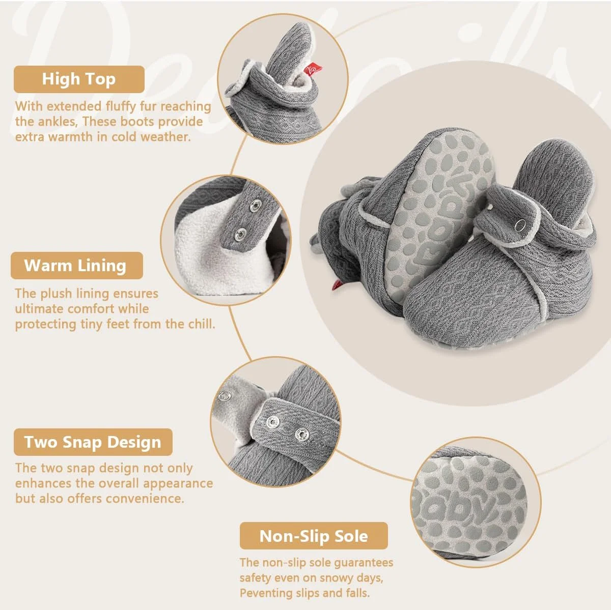 کفش پاپوش نوزادی پسرانه دخترانه KIDSUN، پشمی نرم و راحت، مناسب فصل زمستان، ضد لغزش کفش پاپوش نوزادی پسرانه دخترانه KIDSUN، پشمی نرم و راحت، مناسب فصل زمستان، ضد لغزش