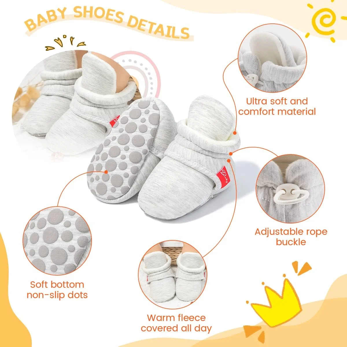 کفش های پاپوش پشمی گرم و نرم نوزادی KIDSUN مناسب نوزاد پسر و دختر، کفش های زمستانی گرم و ضد لغزش