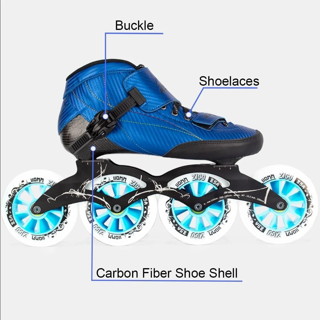 کفش های اسکیت سرعتی حرفه ای ZICO، اسکیت های فیبر کربنی داخل و خارج از منزل برای بزرگسالان، مردان و زنان، کفش های اسکیت غلتکی/اینلاین تک ردیفه 4 چرخ، اسکیت های مسابقه ای سایز چرخ 110 میلی متر
