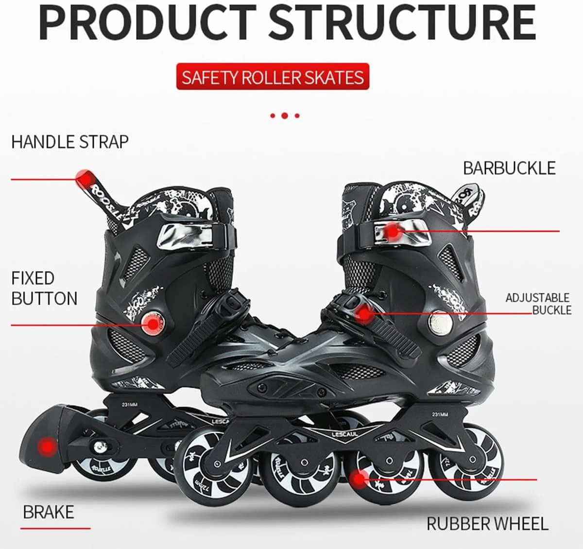 کفش اسکیت غلتکی حرفه ای بزرگسال GT-Wheel، مناسب برای بازیکنان مبتدی و حرفه ای، چرخ های بسیار قوی با ترمز فیزیکی قابل جابجایی، یونیسکس