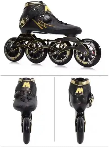 اسکیت های سرعت حرفه ای کربنی 3 و 4 چرخ - اسکیت های مسابقه ای - اسکیت های سرعت حرفه ای برای بزرگسالان و کودکان، مردان، زنان، پسران و دختران، کفش های مسابقه ای با بلبرینگ Abec 9 و چرخ های 100/110 میلی متری.