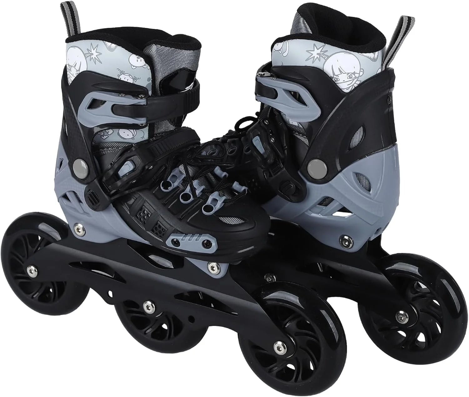 اسکیت های سرعتی سه چرخ Derovan - سایز M (بچه های بزرگ 2Y-5Y)، چرخ های PU 100 میلی متری، قابلیت تنظیم 4 سایز، بلبرینگ ABEC-7، فریم آلومینیومی، سگک دوبل + بند، ترمز پاشنه