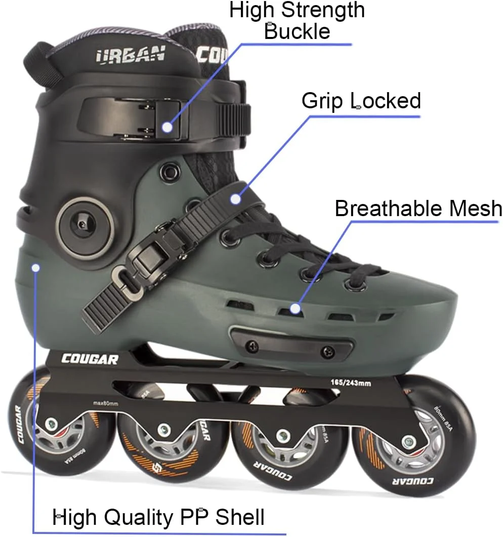 کفش های اسکیت اینلاین حرفه ای COUGAR برای بزرگسالان، کفش های اسکیت سرعت تک ردیفه، کفش های اسکیت عملکردی به سبک شهری، نسیم روی چرخ ها