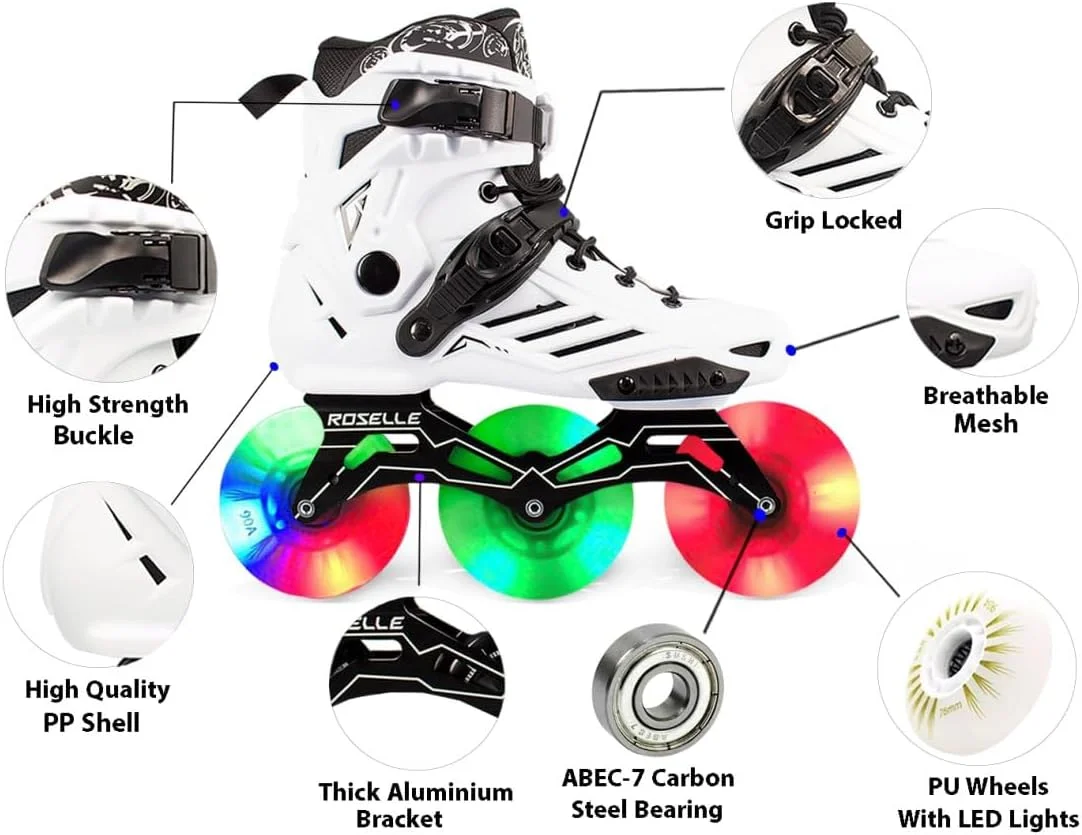 کفش اسکیت سه چرخ Overs PRO با 6 چرخ LED اضافی کامل، کفش های اسکیت سرعتی برای بزرگسالان، جوانان و زنان.