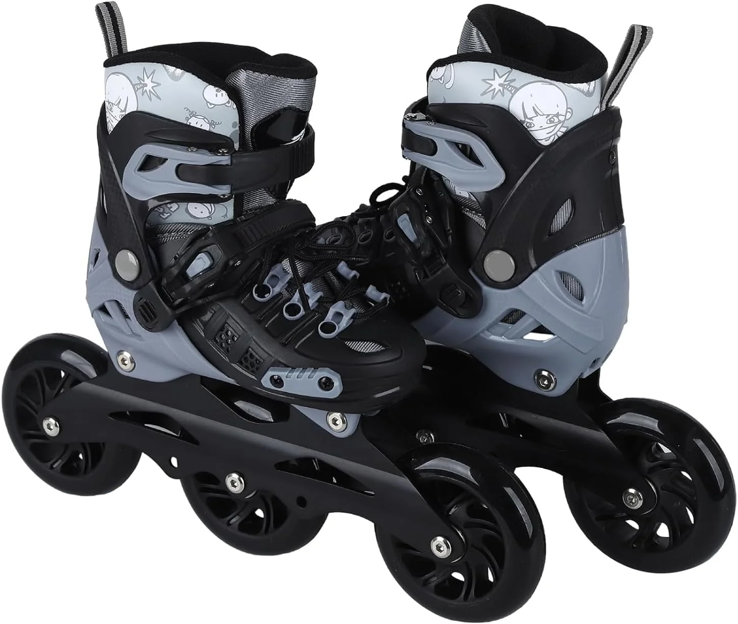 اسکیت های سرعت اینلاین قابل تنظیم، چرخ های 100 میلی متری با قابلیت ارتجاع بالا، مشکی/خاکستری، طراحی 3 چرخ