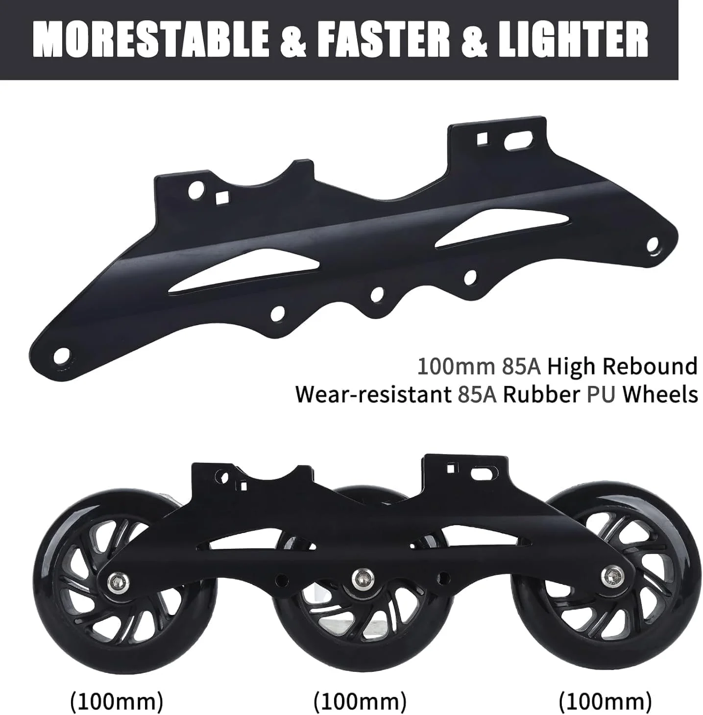 اسکیت های سرعت اینلاین قابل تنظیم، چرخ های 100 میلی متری با قابلیت ارتجاع بالا، مشکی/خاکستری، طراحی 3 چرخ