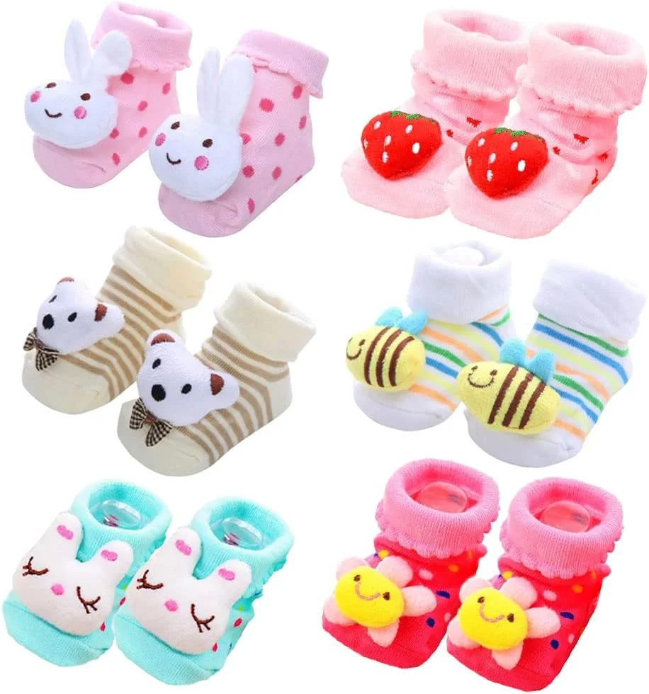 فد مویز 6 جفت جوراب پاپوش سه بعدی کارتونی ضد لغزش نوزادی