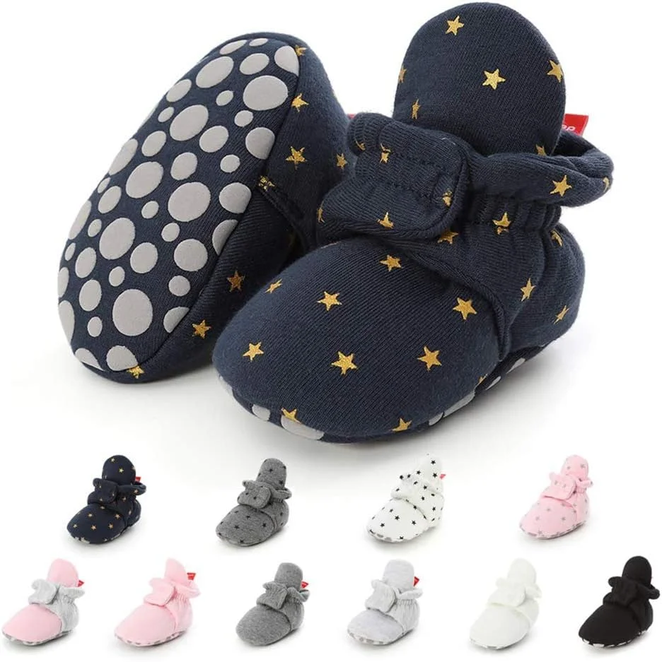 بوت نوزادی یونیسکس EDOTON با زیره نرم و طرح راه راه، جوراب بوت نوزاد، بوت ساق کوتاه قابل تنظیم