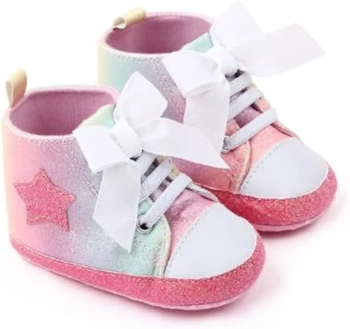 DecoLoral Decor Me Baby Girls Green Applique Bow Star Printed Booties For Girl