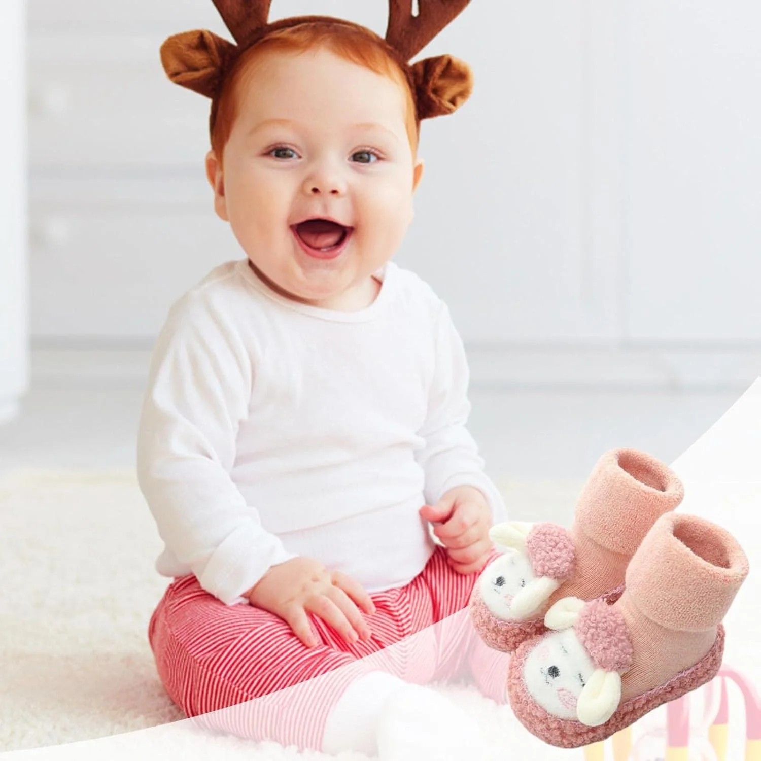 جوراب پاپوش نخی کودکانه - جوراب روفرشی نرم و لطیف و تنفسی برای دختران - جوراب پاپوش گرم مناسب خانه برای نوزادان دختر