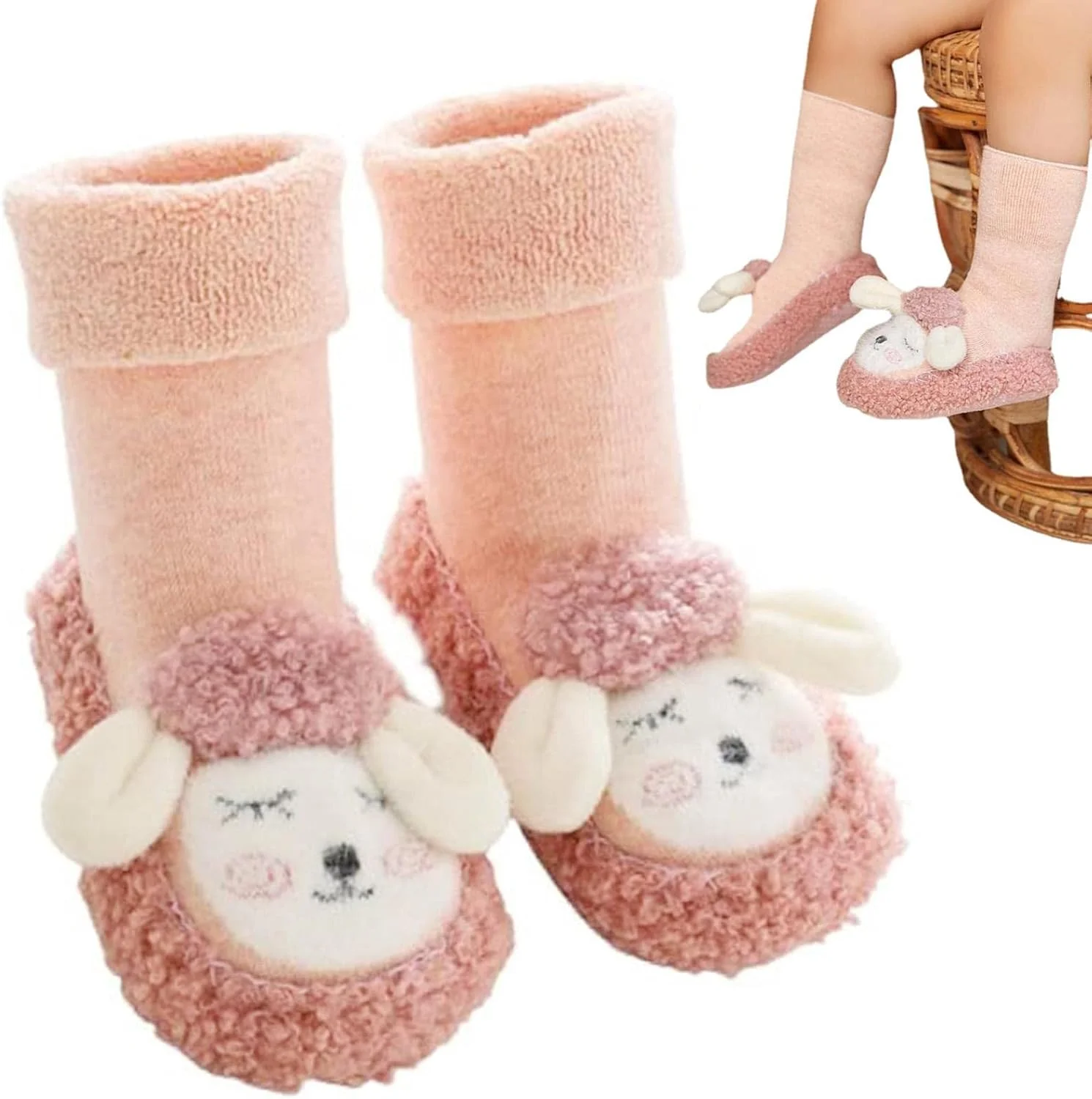 جوراب پاپوش نخی کودکانه - جوراب روفرشی نرم و لطیف و تنفسی برای دختران - جوراب پاپوش گرم مناسب خانه برای نوزادان دختر