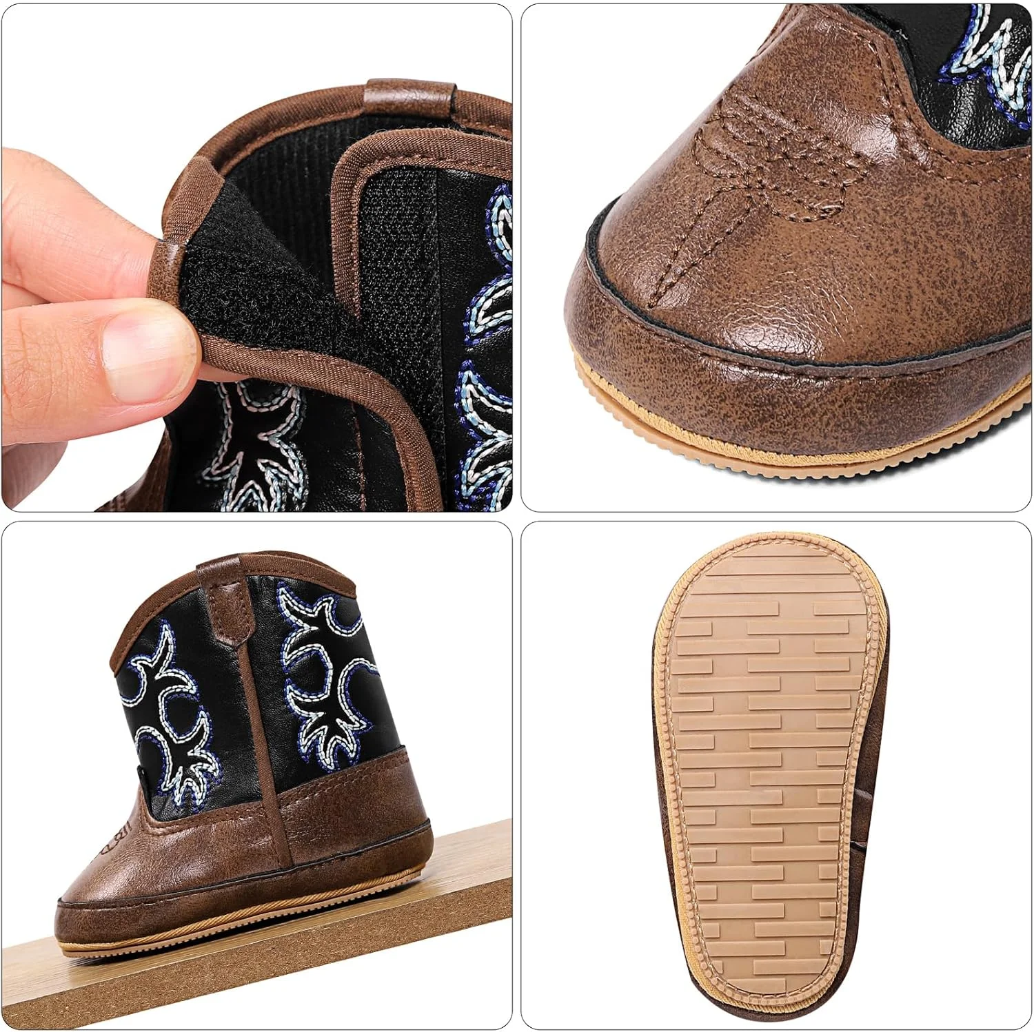 پاپوش های شاد ماریو، پاپوش نوزادی پسرانه دخترانه، بوت چرمی PU، کفش جین، بوت نوزاد، قهوه ای B، 12-18 ماه