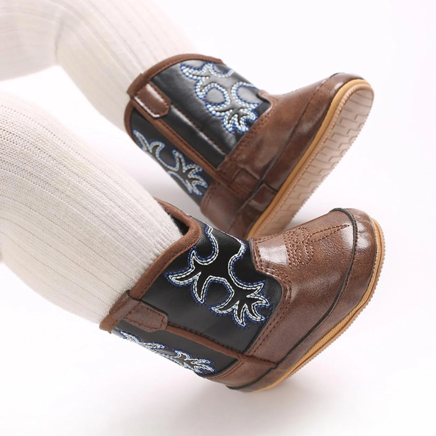 پاپوش های شاد ماریو، پاپوش نوزادی پسرانه دخترانه، بوت چرمی PU، کفش جین، بوت نوزاد، قهوه ای B، 12-18 ماه