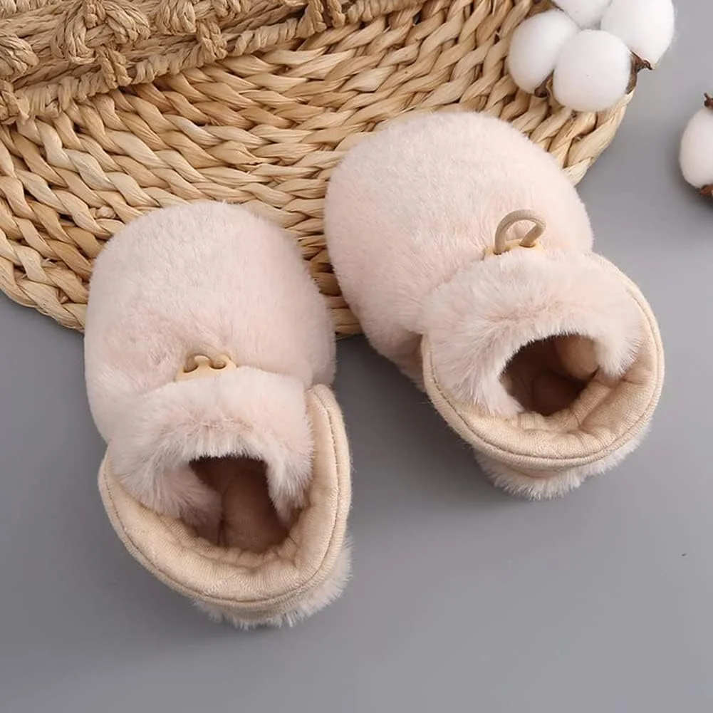 کفش نوزادی کارتونی مخمل پنبه ای، کفش های پاپوش زمستانی گرم زیره نرم ضد لغزش پسرانه دخترانه، کفش های پاپوش خانگی گرم مخمل نوزادی کارتونی زیبا، کفش های گرم نوزادی