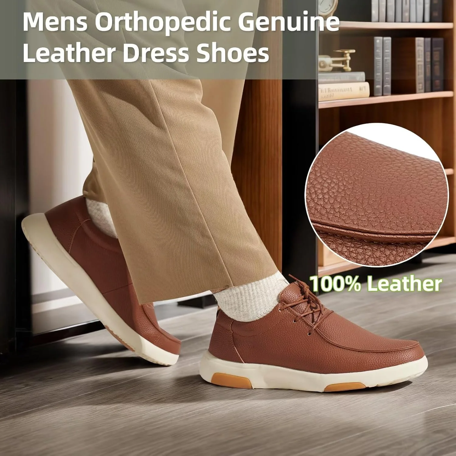 کفش های رسمی چرمی ارتوکامفورت مردانه: کفش های کتانی طبی و شیک برای پیاده روی، مناسب فاشیای کف پا با پشتیبانی از قوس پا، کفش های آکسفورد طبی راحت برای کار و تسکین درد پا و پاشنه