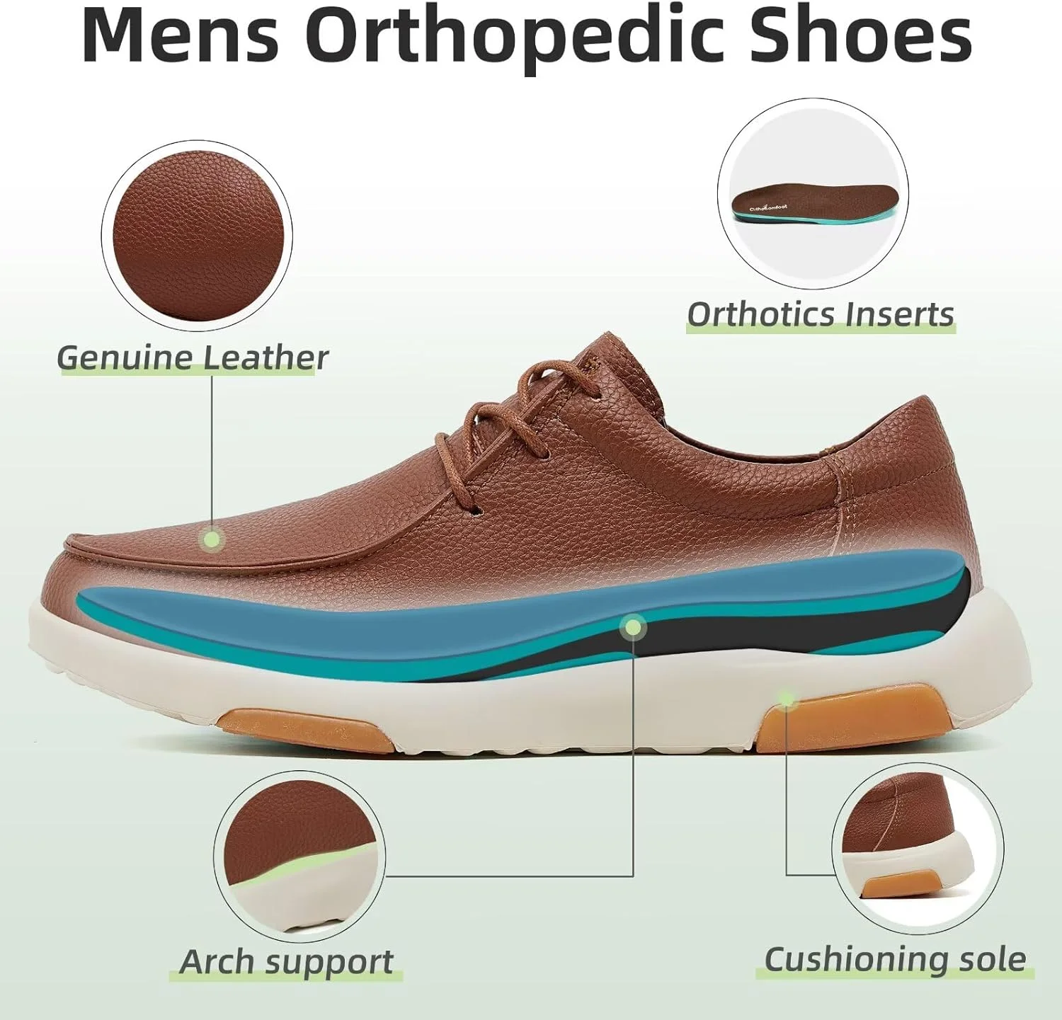 کفش های رسمی چرمی ارتوکامفورت مردانه: کفش های کتانی طبی و شیک برای پیاده روی، مناسب فاشیای کف پا با پشتیبانی از قوس پا، کفش های آکسفورد طبی راحت برای کار و تسکین درد پا و پاشنه