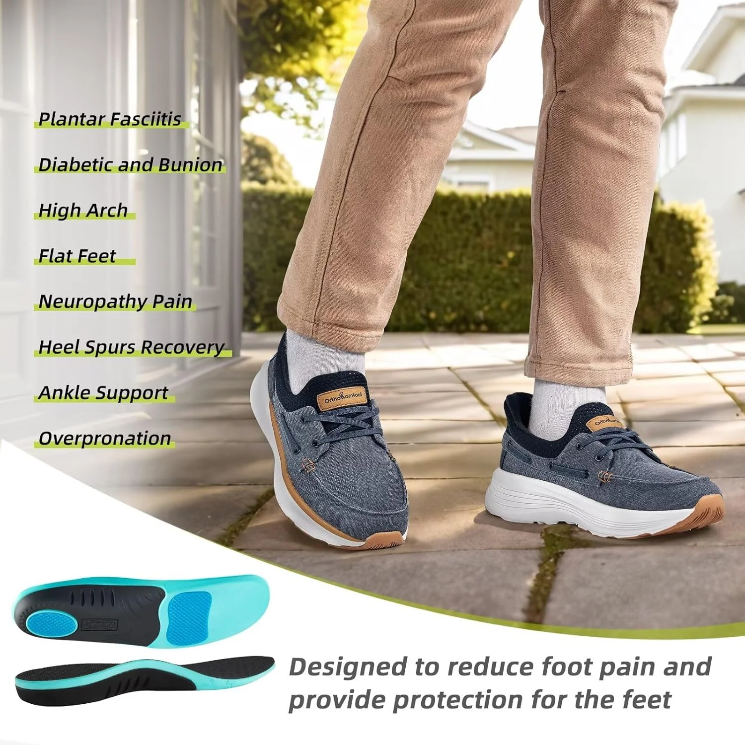 کفش‌های طبی مردانه ارتوکامفورت: کفش‌های راحتی با پشتیبانی از قوس پا برای پلانتار فاسایتی، کفش‌های پیاده‌روی غیررسمی طبی برای تسکین درد پا و پاشنه