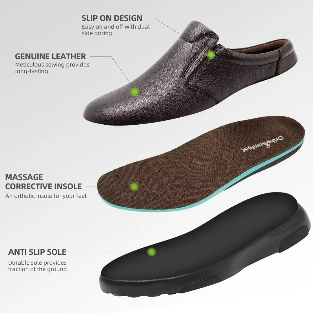 OrthoComfoot Comfortable Mens Oxford Dress Shoes for Plantar Fasciitis, Orthopedic Genuine Leather Loafers with Arch Support, Casual Walking Shoes for Foot and Heel Pain Relief OrthoComfoot Comfortable Mens Oxford Dress Shoes for Plantar Fasciitis, Orthopedic Genuine Leather Loafers with Arch Support, Casual Walking Shoes for Foot and Heel Pain Relief