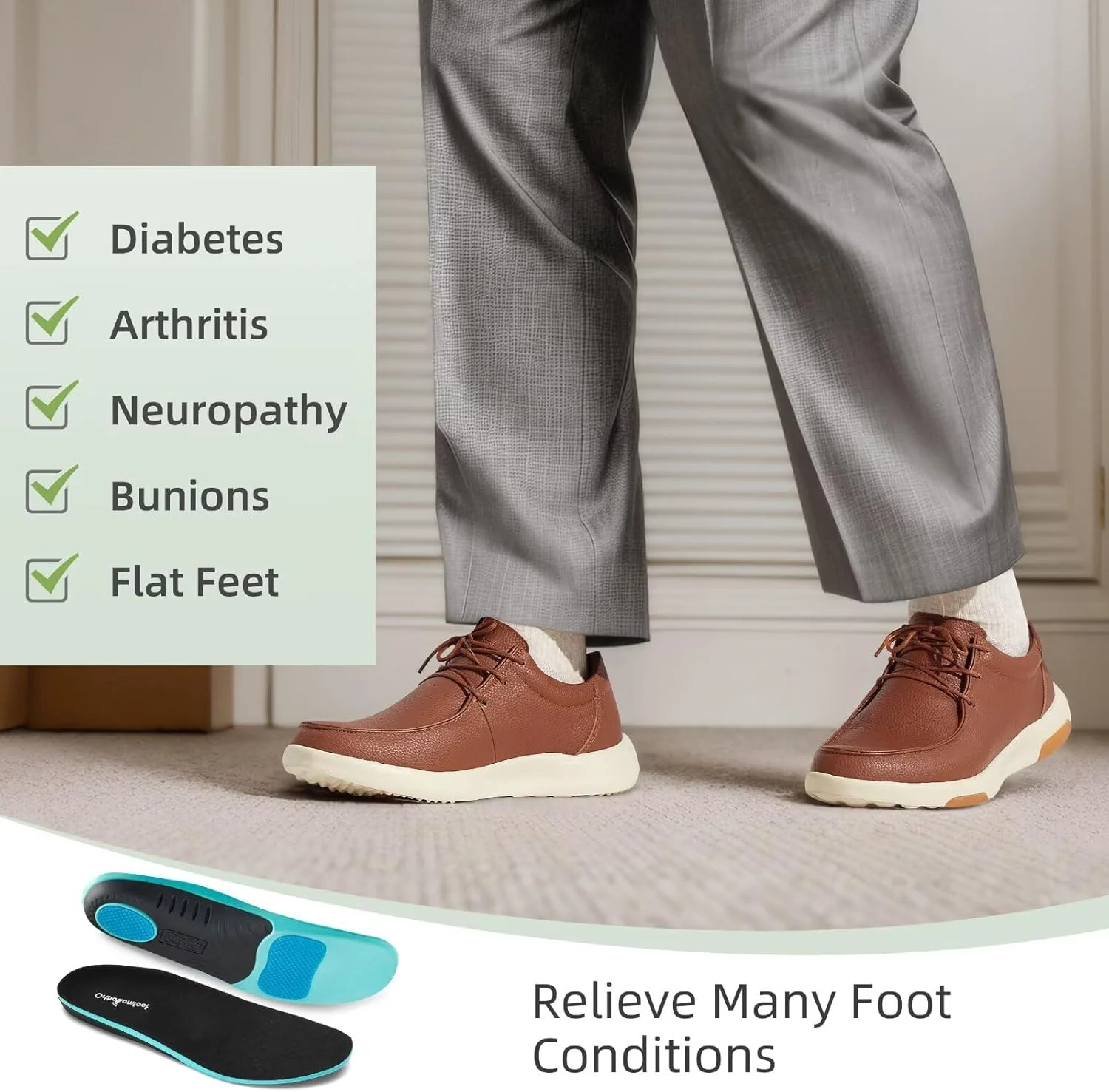 کفش های رسمی چرمی ارتوکامفورت مردانه: کفش های کتانی طبی و شیک برای پیاده روی، مناسب فاشیای کف پا با پشتیبانی از قوس پا، کفش های آکسفورد طبی راحت برای کار و تسکین درد پا و پاشنه