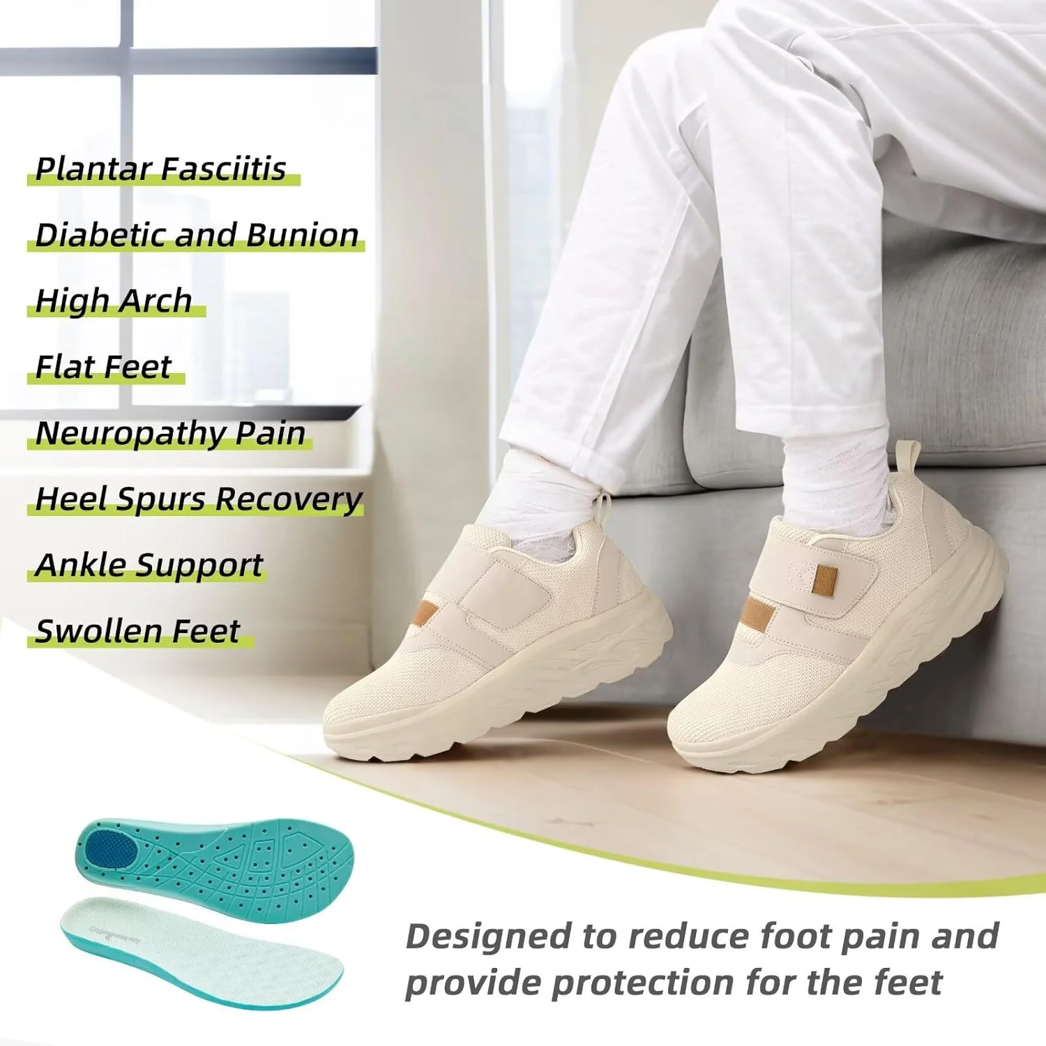 کفش پیاده روی طبی دیابتی پهن زنانه OrthoComfoot: کفش‌های راحتی روزمره با پشتیبانی از قوس پا برای پلانتار فاشیایتیس، کفش‌های کار قابل تنظیم برای قوس پای بلند و پاهای متورم، مناسب برای درد مچ پا و پاشنه