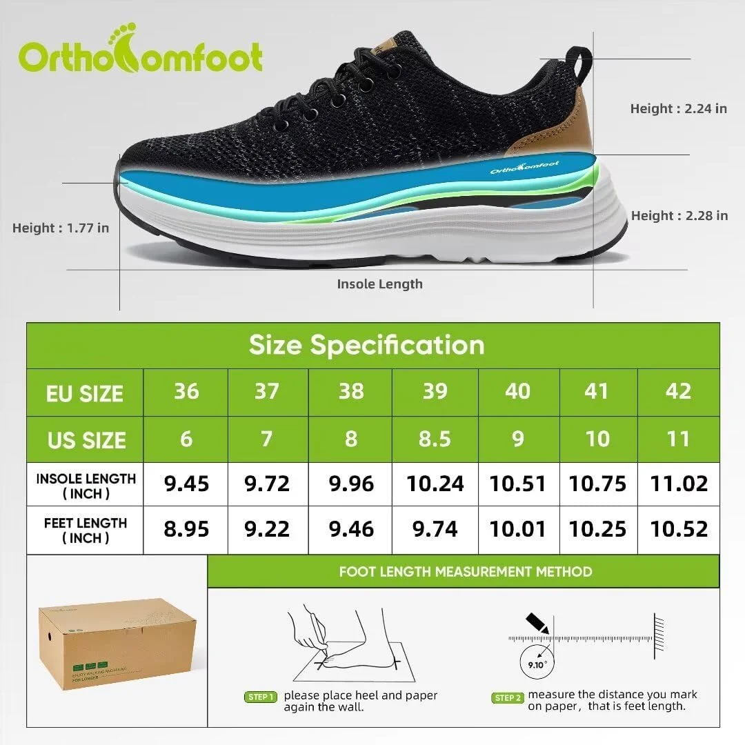 کفش کتانی طبی زنانه OrthoComfoot، کفش پیاده روی با پشتیبانی از قوس پا و قابلیت تنفس برای پلانتار فاسیایتیس، کفش کتانی طبی نرم و غیر رسمی برای تسکین درد مچ پا و پا