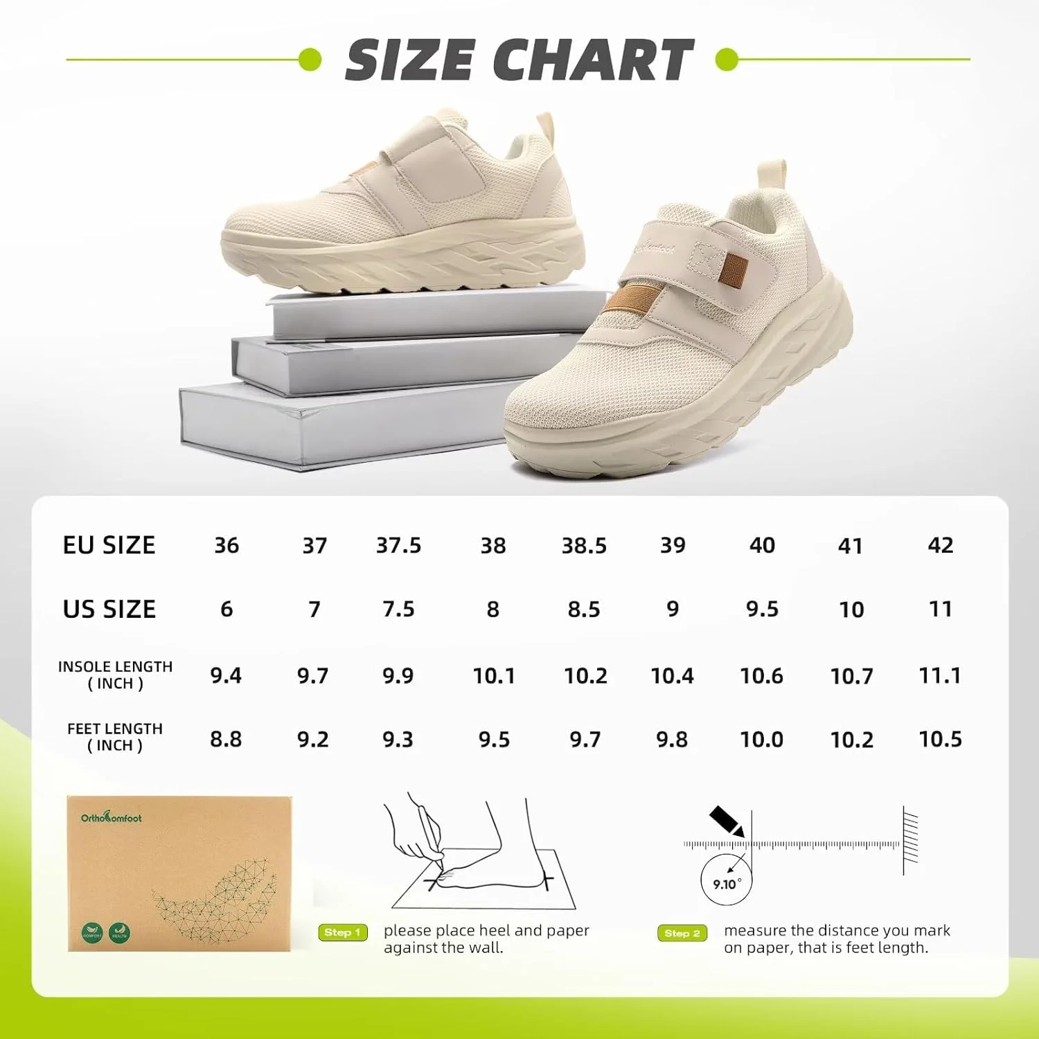 کفش پیاده روی طبی دیابتی پهن زنانه OrthoComfoot: کفش‌های راحتی روزمره با پشتیبانی از قوس پا برای پلانتار فاشیایتیس، کفش‌های کار قابل تنظیم برای قوس پای بلند و پاهای متورم، مناسب برای درد مچ پا و پاشنه