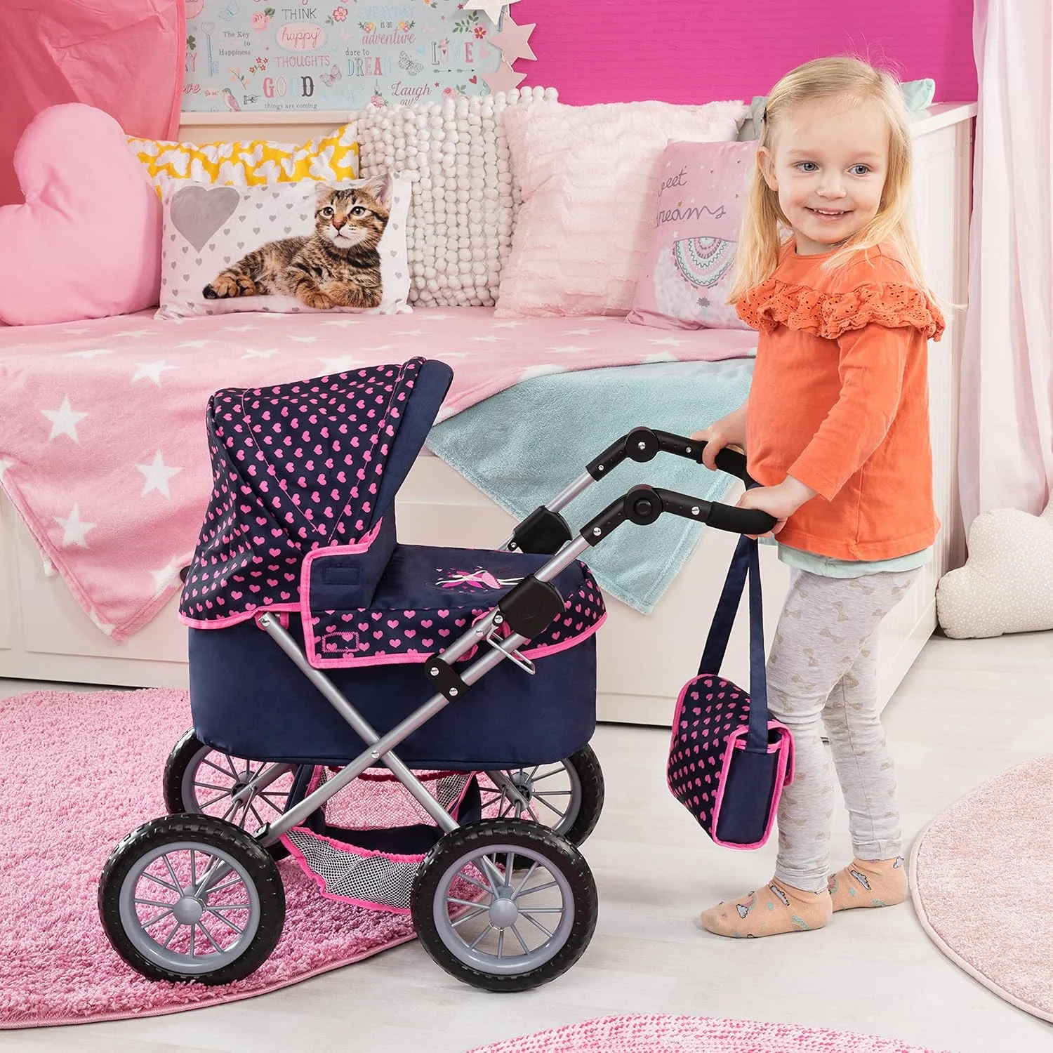 کالسکه عروسک ترندی بایر دیزاین 13052AA، تاشو، دسته با قابلیت تنظیم ارتفاع، آبی، صورتی کالسکه عروسک ترندی بایر دیزاین 13052AA، تاشو، دسته با قابلیت تنظیم ارتفاع، آبی، صورتی