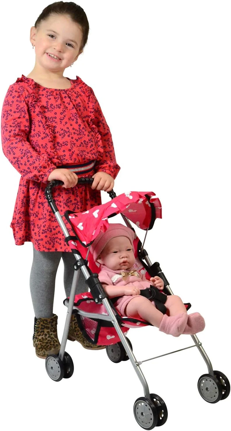 کالسکه عروسک مدل New York Doll Collection My First Doll با سبد و طرح قلب، تاشو، صورتی کالسکه عروسک مدل New York Doll Collection My First Doll با سبد و طرح قلب، تاشو، صورتی