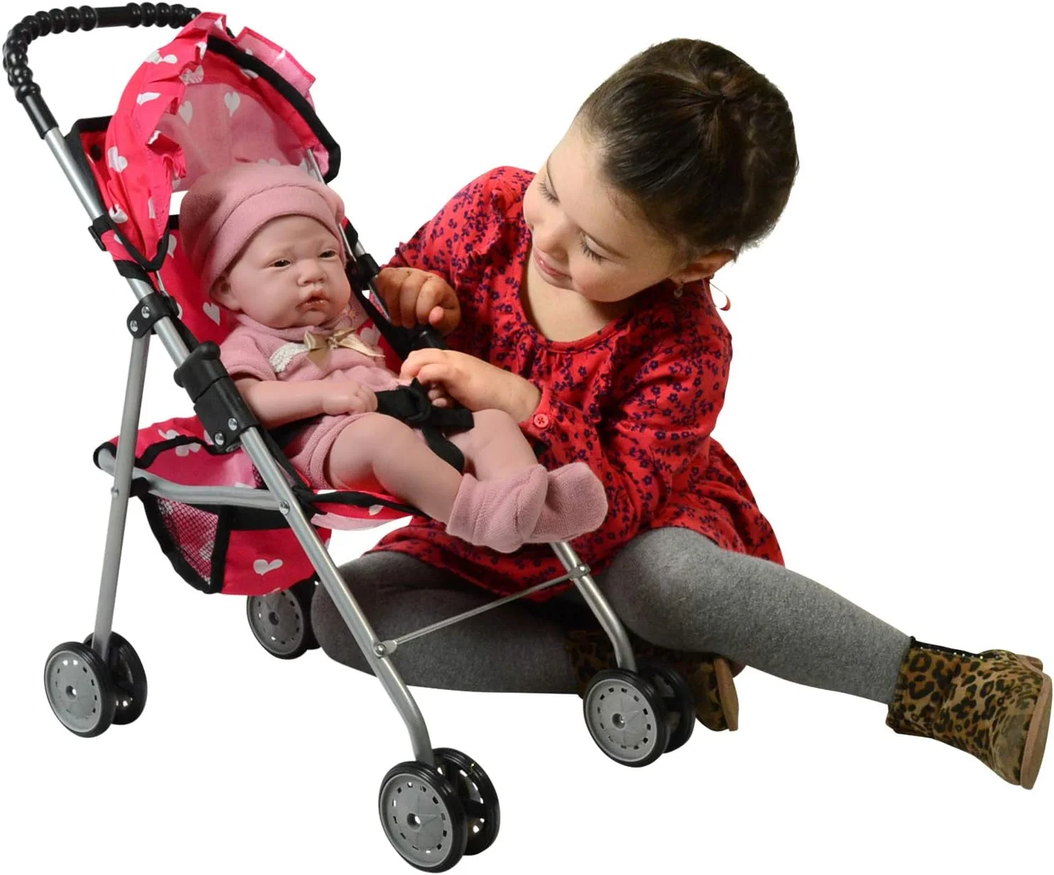 کالسکه عروسک مدل New York Doll Collection My First Doll با سبد و طرح قلب، تاشو، صورتی کالسکه عروسک مدل New York Doll Collection My First Doll با سبد و طرح قلب، تاشو، صورتی