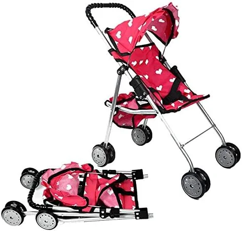 کالسکه عروسک مدل New York Doll Collection My First Doll با سبد و طرح قلب، تاشو، صورتی کالسکه عروسک مدل New York Doll Collection My First Doll با سبد و طرح قلب، تاشو، صورتی