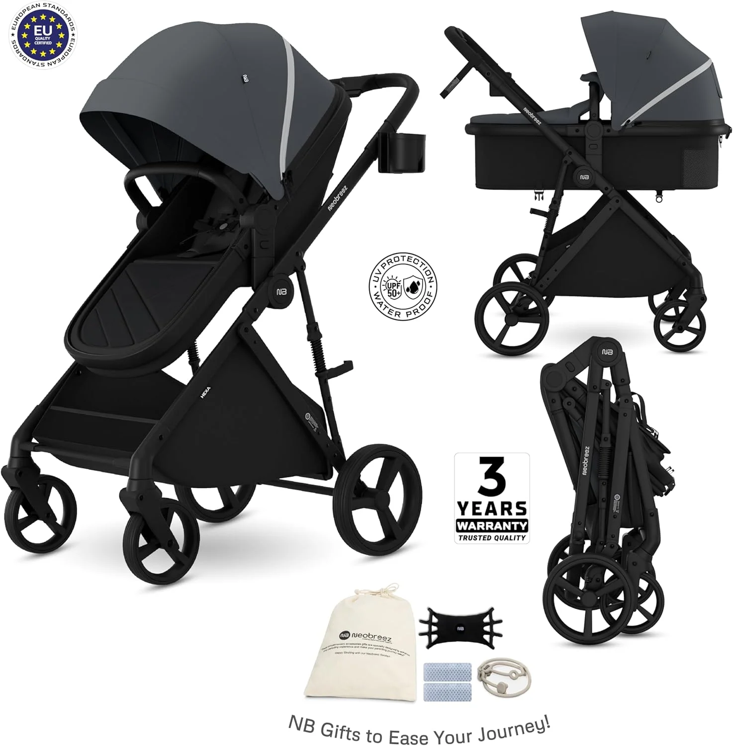 ست کالسکه مسافرتی تاشو 2 در 1 HEXA، سبد حمل و گهواره، سبد XL، سایبان ضد آب UPF 50+، کالسکه بچه با دسته قابل برگشت، جا لیوانی 2 در 1، 0-4 سال، 22 کیلوگرم ست کالسکه مسافرتی تاشو 2 در 1 HEXA، سبد حمل و گهواره، سبد XL، سایبان ضد آب UPF 50+، کالسکه بچه با دسته قابل برگشت، جا لیوانی 2 در 1، 0-4 سال، 22 کیلوگرم