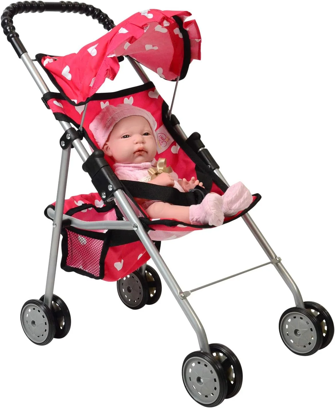 کالسکه عروسک مدل New York Doll Collection My First Doll با سبد و طرح قلب، تاشو، صورتی کالسکه عروسک مدل New York Doll Collection My First Doll با سبد و طرح قلب، تاشو، صورتی