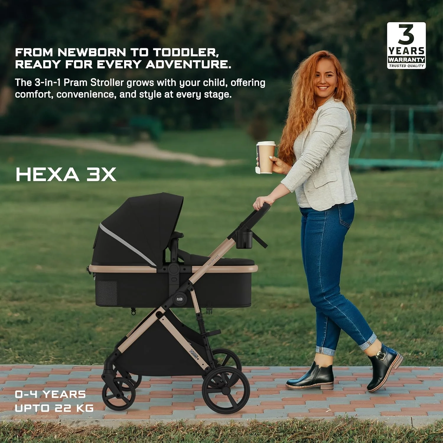 ست کالسکه مسافرتی 3 در 1 نوزاد HEXA3X به همراه صندلی ماشین، سبد XL، سایبان ضد آب UPF 50+، کالسکه با دسته قابل برگشت، 0-4 سال، 22 کیلوگرم ست کالسکه مسافرتی 3 در 1 نوزاد HEXA3X به همراه صندلی ماشین، سبد XL، سایبان ضد آب UPF 50+، کالسکه با دسته قابل برگشت، 0-4 سال، 22 کیلوگرم