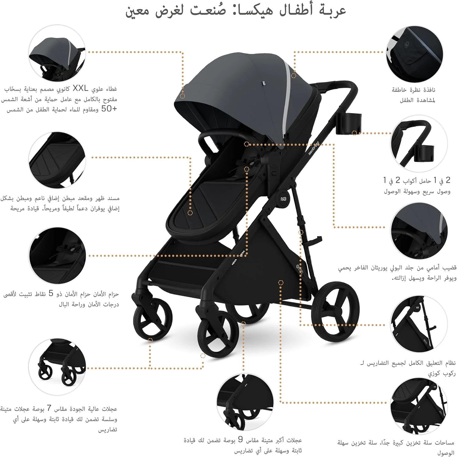 ست کالسکه مسافرتی تاشو 2 در 1 HEXA، سبد حمل و گهواره، سبد XL، سایبان ضد آب UPF 50+، کالسکه بچه با دسته قابل برگشت، جا لیوانی 2 در 1، 0-4 سال، 22 کیلوگرم ست کالسکه مسافرتی تاشو 2 در 1 HEXA، سبد حمل و گهواره، سبد XL، سایبان ضد آب UPF 50+، کالسکه بچه با دسته قابل برگشت، جا لیوانی 2 در 1، 0-4 سال، 22 کیلوگرم