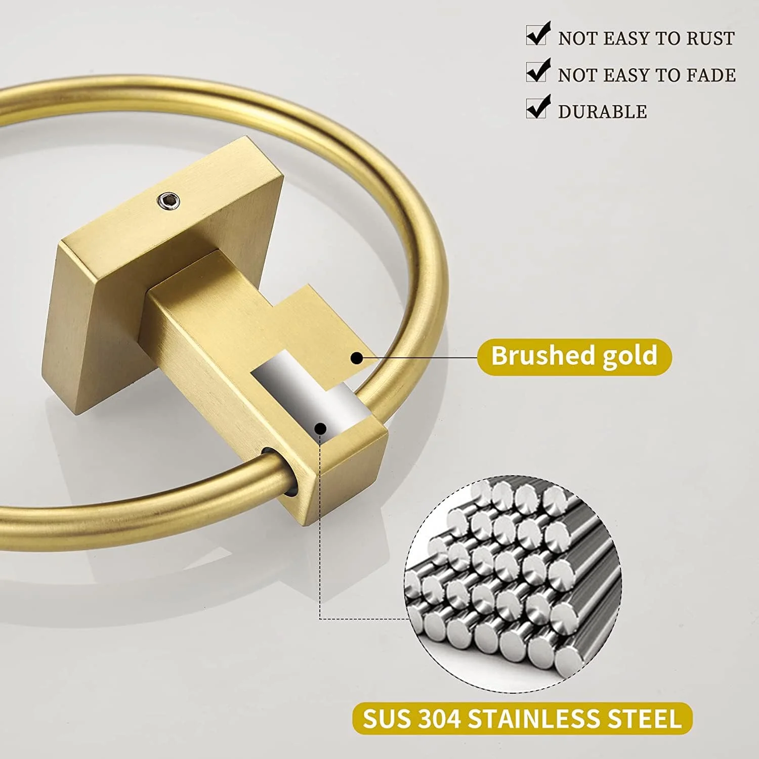 ست نگهدارنده دستمال توالت و حلقه حوله دستی طلایی WOLIBEER، نگهدارنده رول دستمال توالت برنجی برس خورده، ست سخت افزار مدرن حمام، نصب دیواری استیل ضد زنگ 2 تکه ست نگهدارنده دستمال توالت و حلقه حوله دستی طلایی WOLIBEER، نگهدارنده رول دستمال توالت برنجی برس خورده، ست سخت افزار مدرن حمام، نصب دیواری استیل ضد زنگ 2 تکه