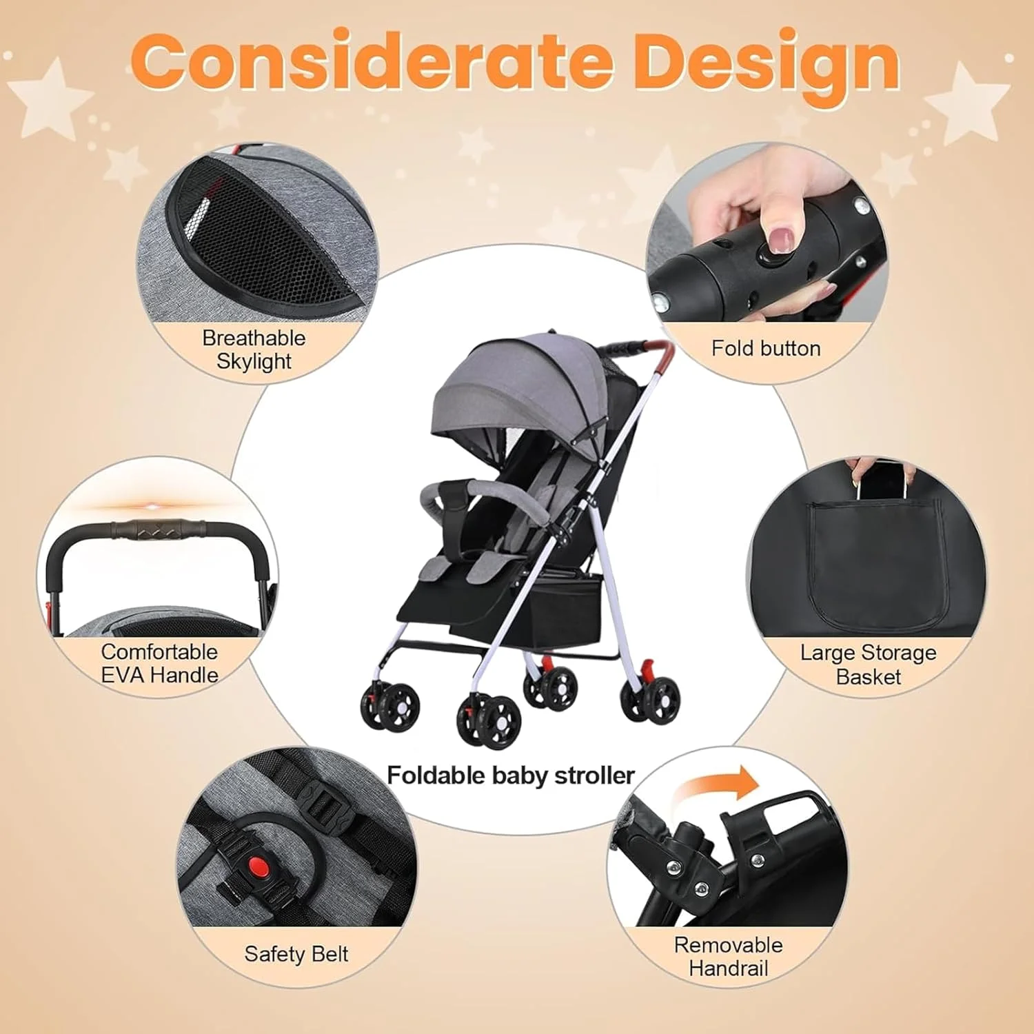 کالسکه مسافرتی سبک وزن OYDAS، تاشو با یک دست، دارای پشتی قابل تنظیم، کمربند ایمنی 5 نقطه ای و سبد ذخیره سازی بزرگ - جمع و جور برای هواپیما/ماشین، مناسب برای نوزاد از بدو تولد تا 3 سال (0-25 کیلوگرم) کالسکه مسافرتی سبک وزن OYDAS، تاشو با یک دست، دارای پشتی قابل تنظیم، کمربند ایمنی 5 نقطه ای و سبد ذخیره سازی بزرگ - جمع و جور برای هواپیما/ماشین، مناسب برای نوزاد از بدو تولد تا 3 سال (0-25 کیلوگرم)