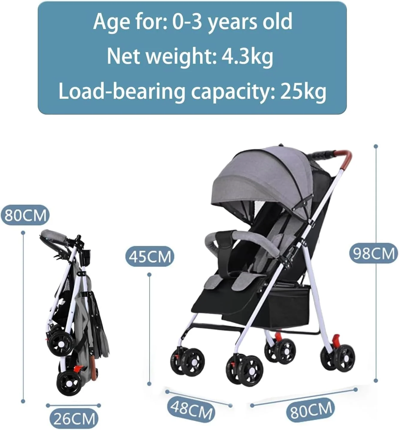 کالسکه سبک وزن کودک OYDAS، کالسکه مسافرتی تاشو با یک دست با پشتی قابل تنظیم، کمربند ایمنی 5 نقطه ای و سبد ذخیره سازی بزرگ - جمع و جور برای هواپیما/ماشین، برای نوزاد از بدو تولد تا 3 سال (0-25 کیلوگرم) کالسکه سبک وزن کودک OYDAS، کالسکه مسافرتی تاشو با یک دست با پشتی قابل تنظیم، کمربند ایمنی 5 نقطه ای و سبد ذخیره سازی بزرگ - جمع و جور برای هواپیما/ماشین، برای نوزاد از بدو تولد تا 3 سال (0-25 کیلوگرم)
