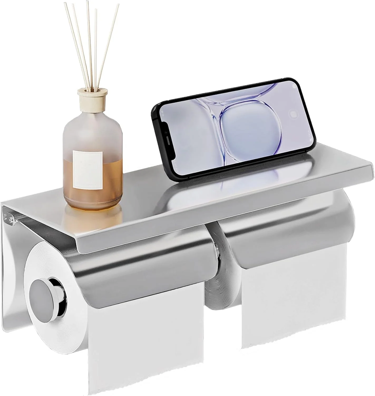 جا دستمال کاغذی دو قلو YEAVS - استیل ضد زنگ با قفسه نگهداری تلفن و پوشش ضد آب (کروم براق) جا دستمال کاغذی دو قلو YEAVS - استیل ضد زنگ با قفسه نگهداری تلفن و پوشش ضد آب (کروم براق)