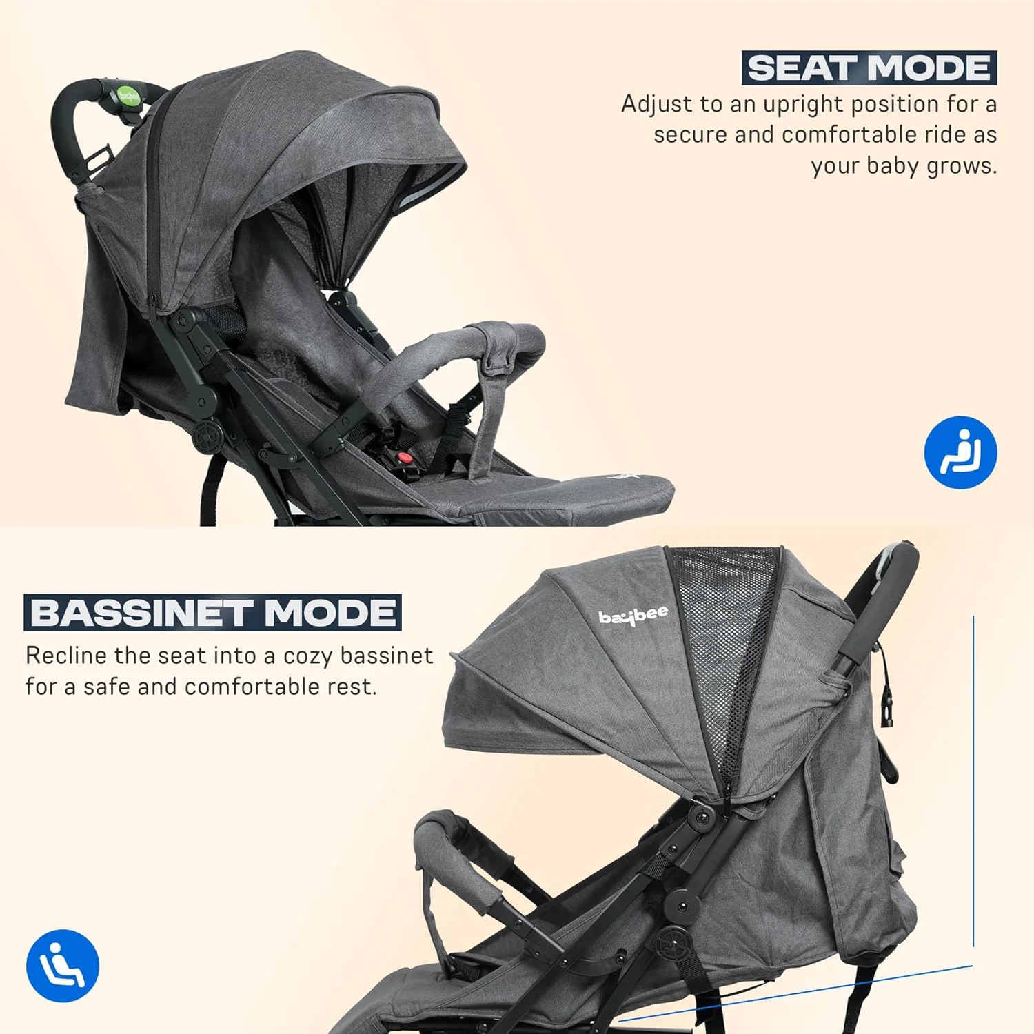 کالسکه بچه بایبی 2 در 1 چند منظوره مناسب نوزاد دختر و پسر 0 تا 3 سال، کالسکه تاشو با صندلی قابل تنظیم 3 حالته، کالسکه بچه گانه با سایبان و دسته والدین (خاکستری) کالسکه بچه بایبی 2 در 1 چند منظوره مناسب نوزاد دختر و پسر 0 تا 3 سال، کالسکه تاشو با صندلی قابل تنظیم 3 حالته، کالسکه بچه گانه با سایبان و دسته والدین (خاکستری)