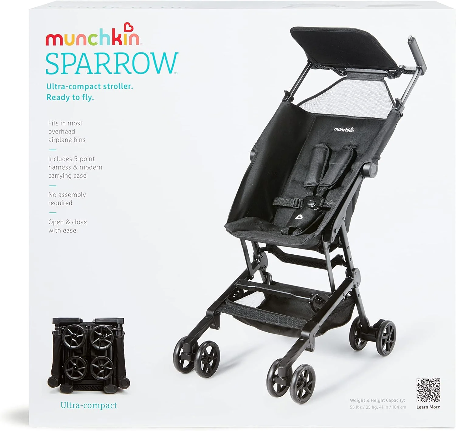 کالسکه مسافرتی فوق العاده جمع و جور و سبک وزن مانچکین مدل Sparrow™ برای نوزادان و کودکان نوپا، مشکی کالسکه مسافرتی فوق العاده جمع و جور و سبک وزن مانچکین مدل Sparrow™ برای نوزادان و کودکان نوپا، مشکی