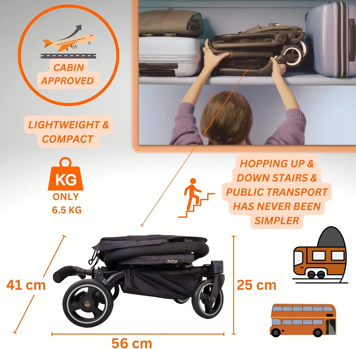 کالسکه کودک سه کاره تاشو OBERLUX | کالسکه، اسکوتر، سبک، تاشو و جمع و جور، مناسب برای سفر، 6 ماه به بالا، (مشکی) کالسکه کودک سه کاره تاشو OBERLUX | کالسکه، اسکوتر، سبک، تاشو و جمع و جور، مناسب برای سفر، 6 ماه به بالا، (مشکی)