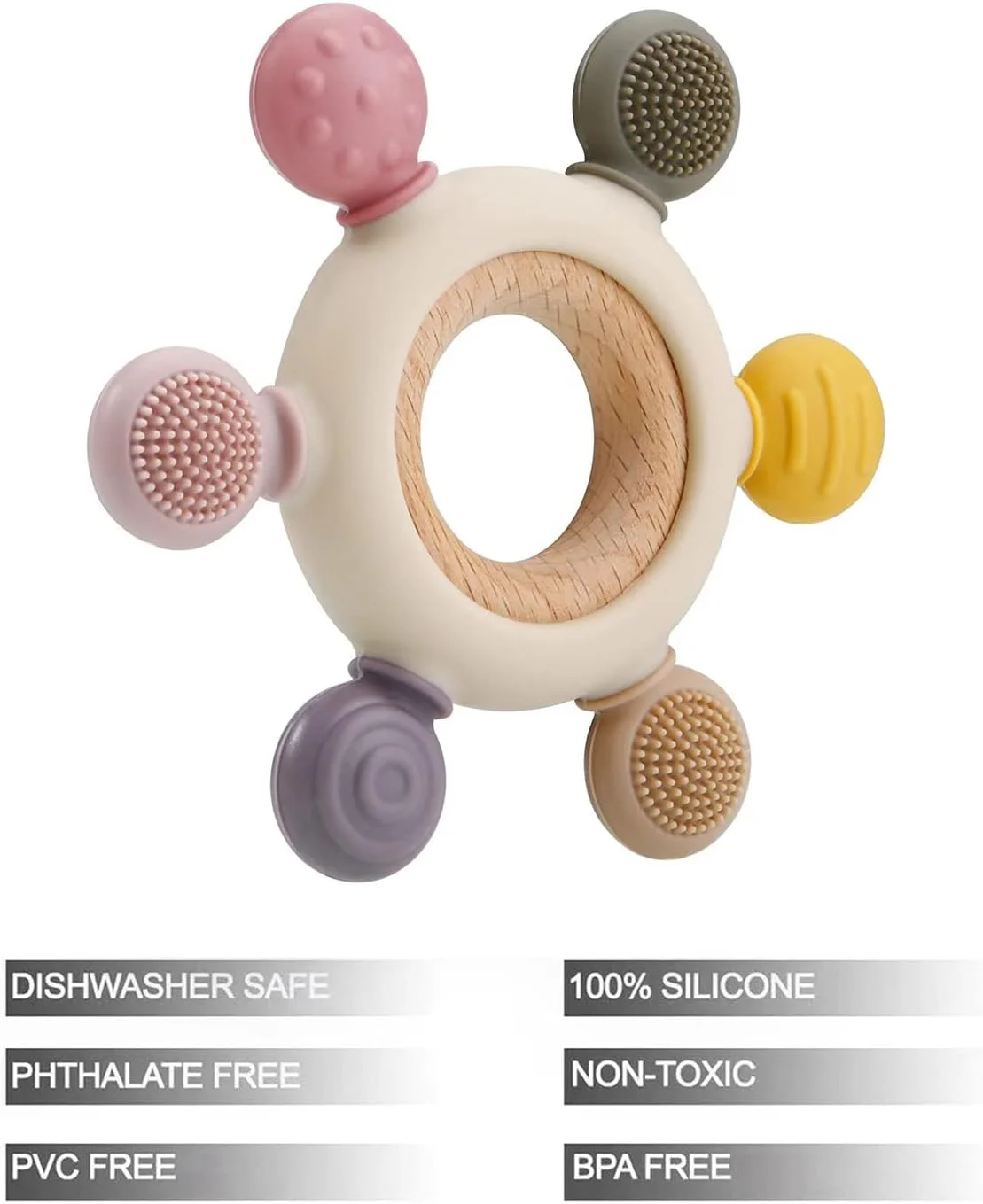 PandaEar Baby Teething Toys - Silicone Rudder Toy with Wooden Rings for Soothing Teething Pain Relief - Shower Gift for lnfants & Toddlers 3+ Months (Pink) PandaEar Baby Teething Toys - Silicone Rudder Toy with Wooden Rings for Soothing Teething Pain Relief - Shower Gift for lnfants & Toddlers 3+ Months (Pink)