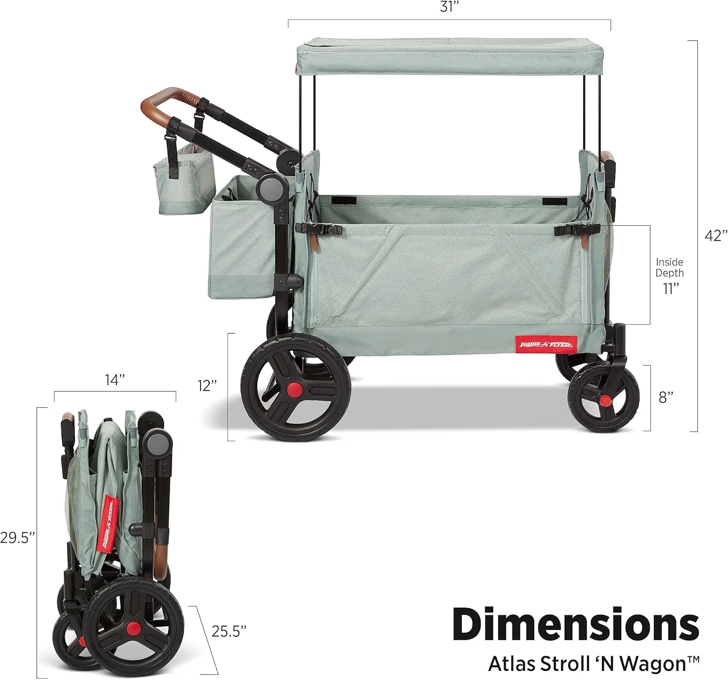 واگن تاشو رادیو فلایر مدل Atlas Stroll N Wagon مناسب برای کودکان بالای 1 سال - Sage
