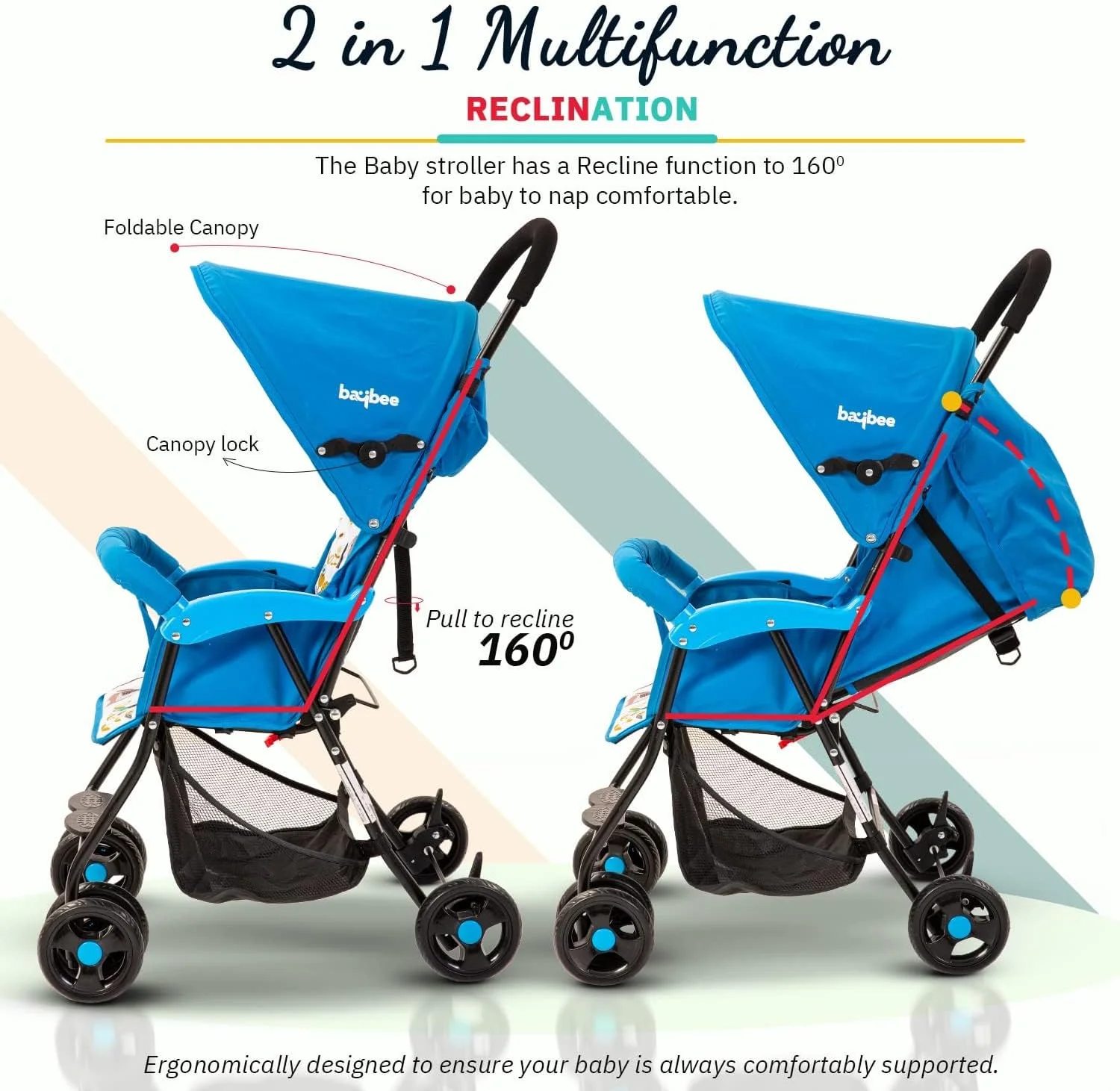 کالسکه مسافرتی کودک Baybee، کالسکه تاشو سبک وزن نوزاد با قابلیت تنظیم 2 حالته، سایبان، دسته گرد و کمربند ایمنی | کالسکه کودک نوپا 0-3 سال پسر دختر (آبی) کالسکه مسافرتی کودک Baybee، کالسکه تاشو سبک وزن نوزاد با قابلیت تنظیم 2 حالته، سایبان، دسته گرد و کمربند ایمنی | کالسکه کودک نوپا 0-3 سال پسر دختر (آبی)